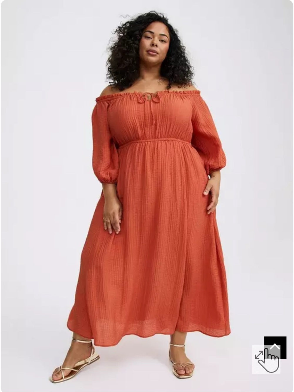 Off-Shoulder Maxi Dress in Terracotta Orange